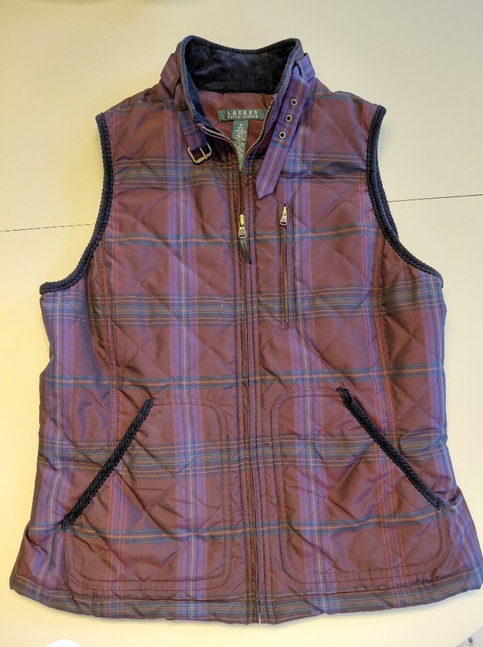 Lauren Ralph Lauren Purple Plaid Equestrian Quilted Barn Vest Size Medium